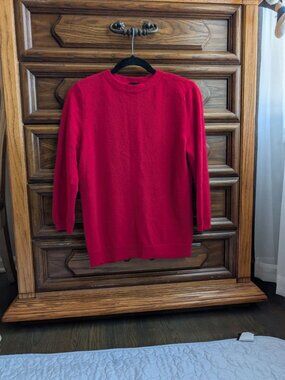 Talbots 100% Cashmere Red Crew Neck Sweater 3/4 Sleeve Size L